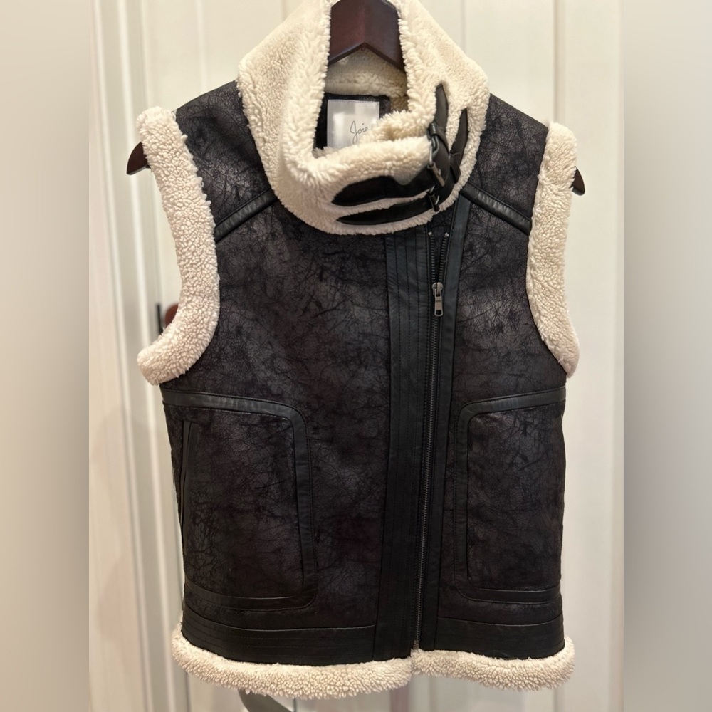 Joie Black Danay Faux fur and leather Moto Vest XS